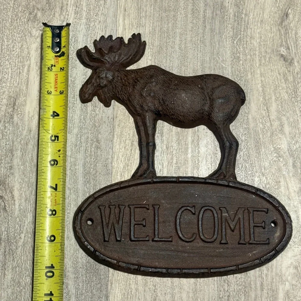 Cast Iron Moose Welcome Sign Rustic Outdoor Wall‎ Decor Heavy Duty